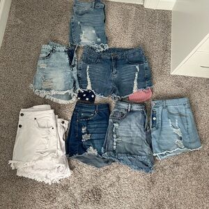 Amazon Women's Distressed Jean Shorts - Blue and White